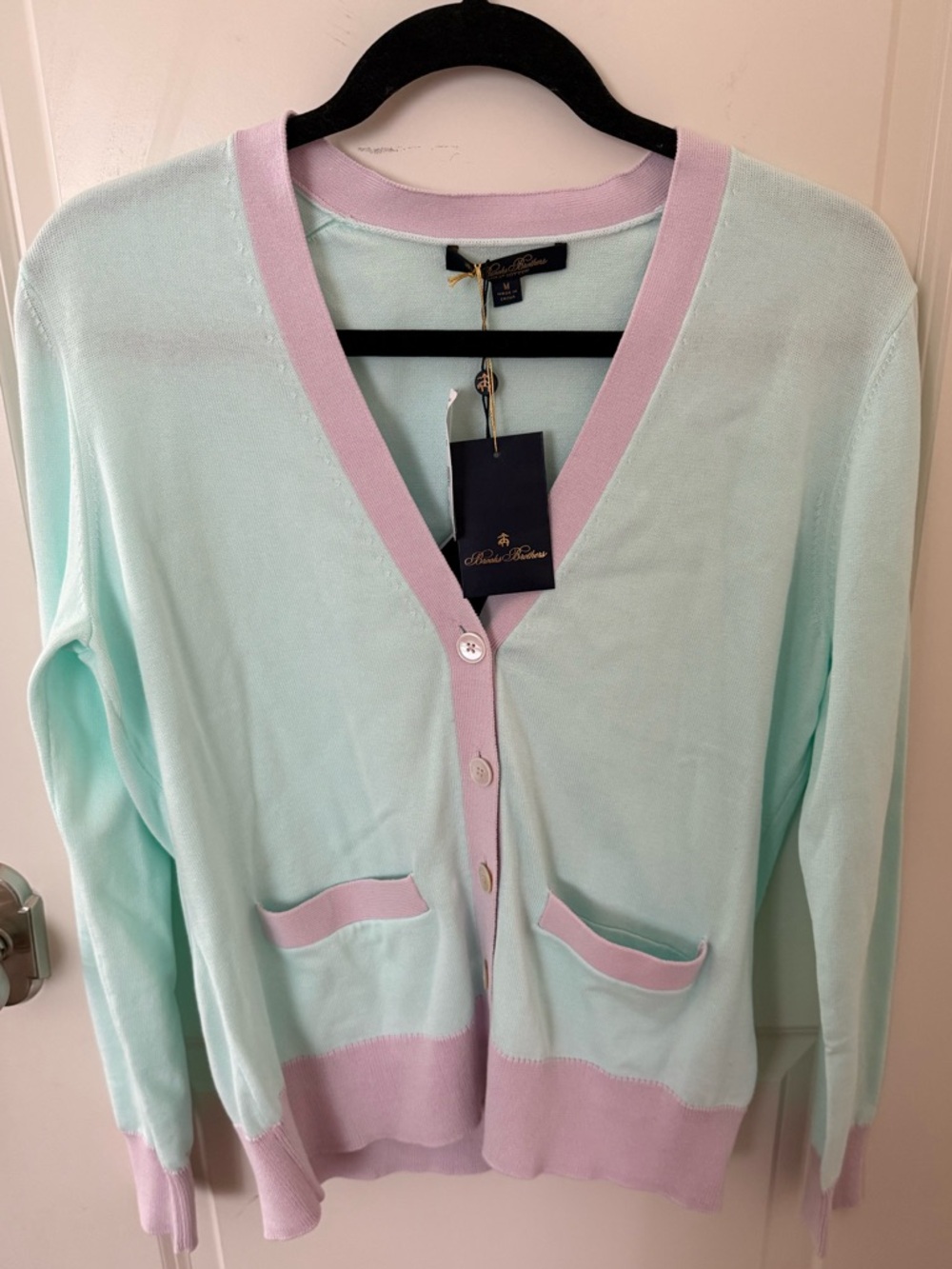 NWT Brooks Brothers Mint Green/Lavender Lightweight Cotton Cardigan M